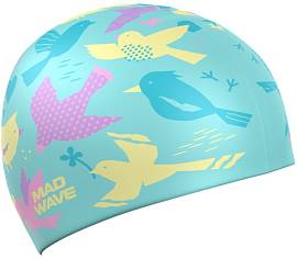 Шапочка д/плав. MAD WAVE Silicone Birds Azure д.