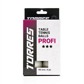 Шарик н/теннис TORRES PROFI 3* 6 шт.белый 40+