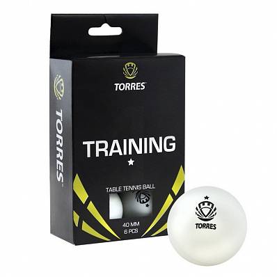 шарик н/теннис torres training 6 шт. белый для настольного тенниса
