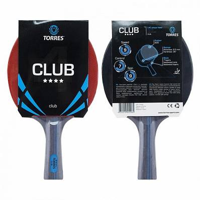 ракетка н/теннис torres club 4* накл 2.0 для настольного тенниса