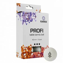 Шарик н/теннис TORRES PROFI 3* 6 шт.белый 40+